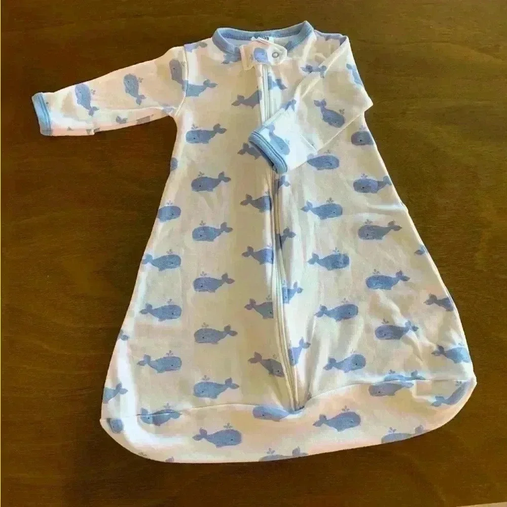 Hudson Baby 0-3M Sleep Sacks 2 Blue Whale Striped‎ Wearable Blankets (0815)